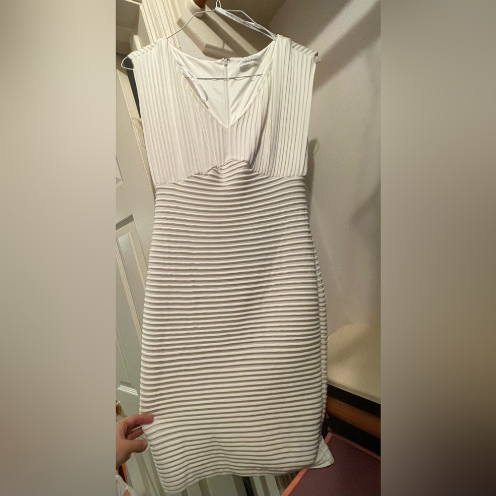 Calvin Klein White Dress for Business Casual or Cocktail Hour - MIDI Length